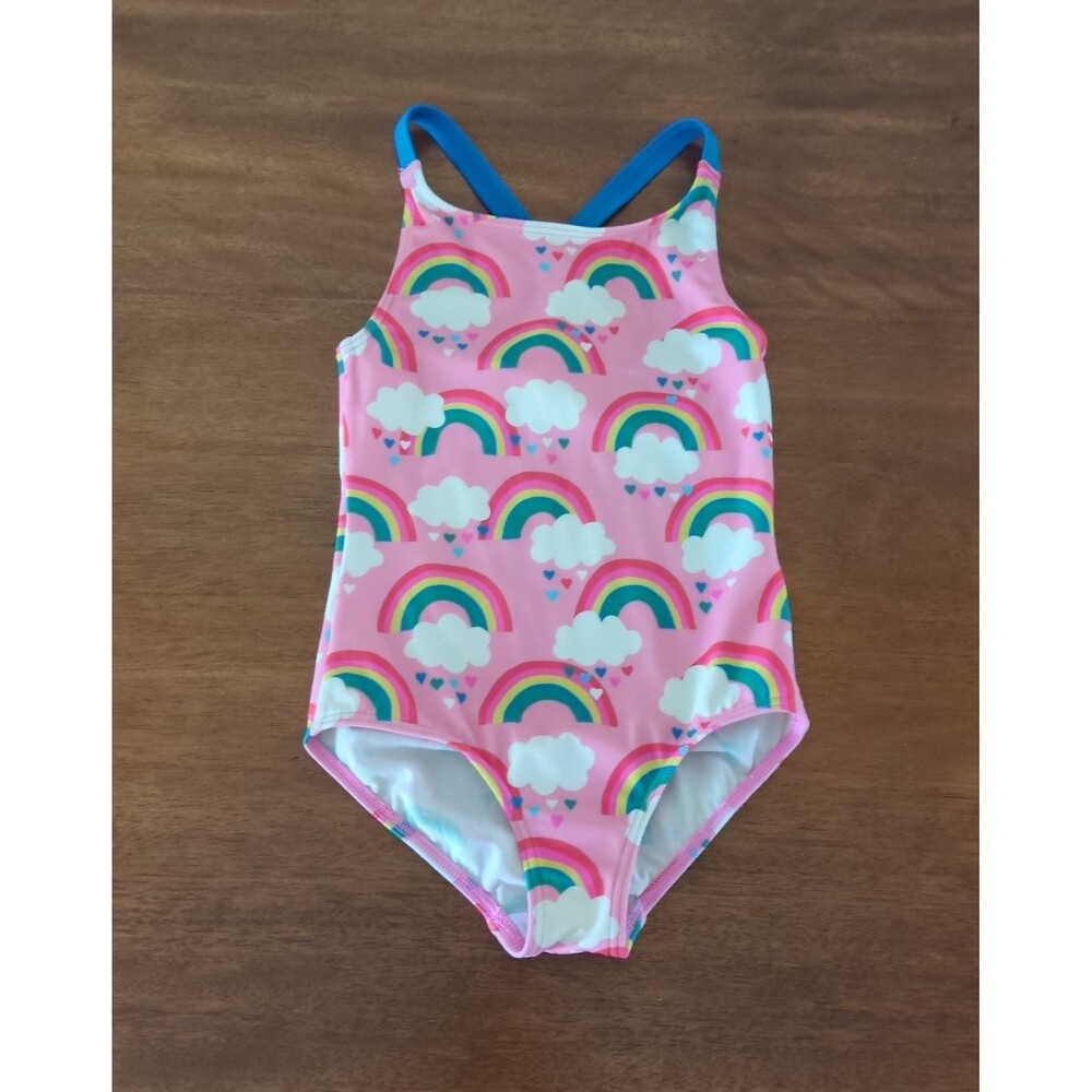 Mini Boden Girls Cross Back one - piece bathing suit rainbows size 5/6 GUC